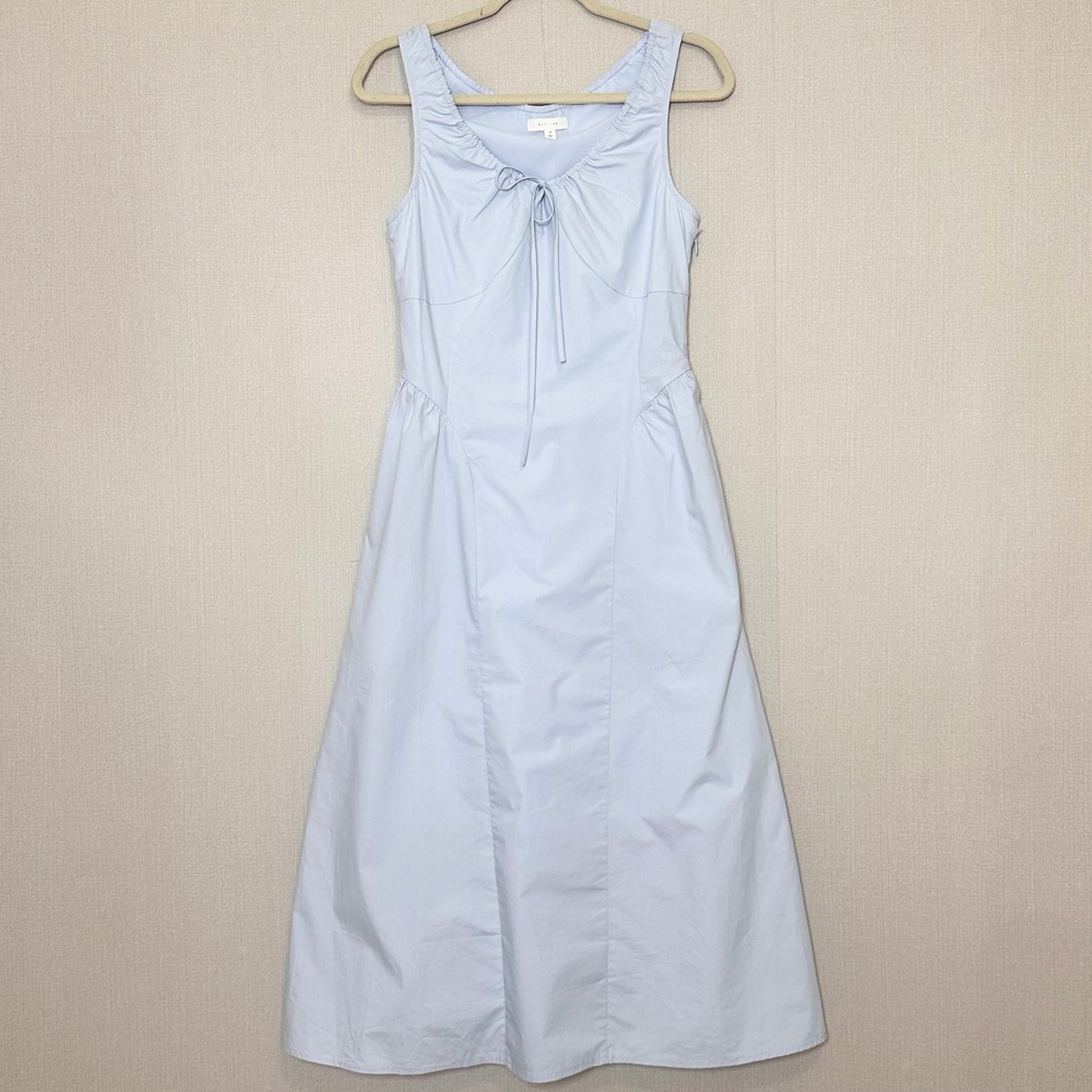 All:Row Anika Womens Light Blue Poplin Milkmaid Midi Dress Small